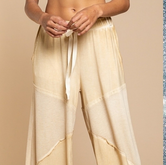 POL Wide Leg Pull-on Wide Leg Pants Drawstring Waist Raw Seams Coastal Boho M/L - Picture 5 of 11